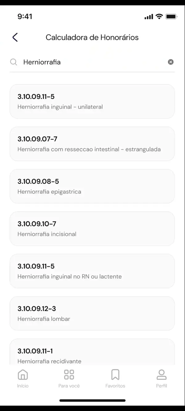 Interface final da calculadora de honorários médicos